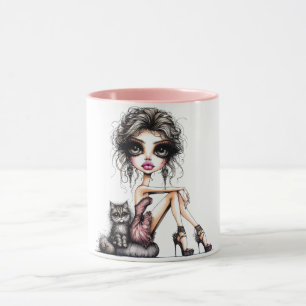 Caneca Garota Caprichosa Olhos Grandes Com Gato