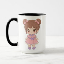 Garota Chibi Kawaii com Tranças e Vestido Rosa Can