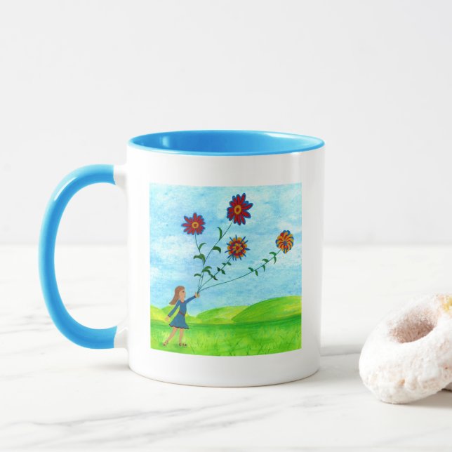 Caneca Garota Colorida com pipas de Flores (Com Donut)