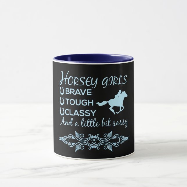 Caneca Garota Corajosa e Sofisticada de Cavalo em Azul Cl (Centro)