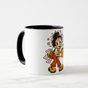 Caneca Garota de Escritório Caótico Retro com Adesivo de