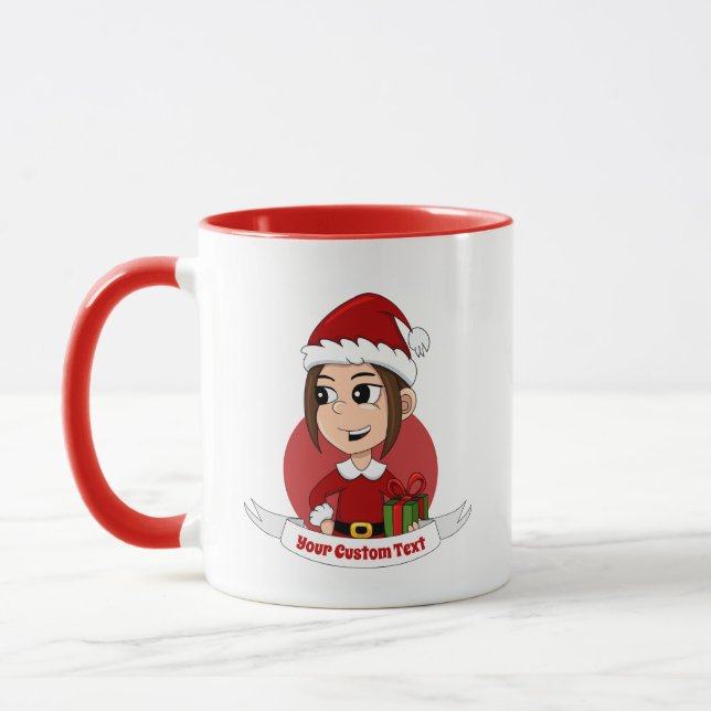 Caneca Garota de Natal bonita com cabelo castanho (Esquerda)