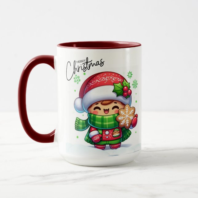 Caneca Garota de Natal Segurando Um Biscoito (Esquerda)