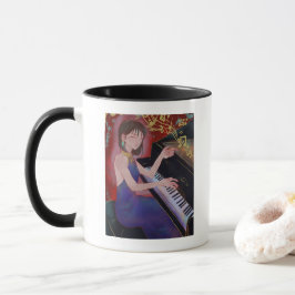 Caneca Garota em estilo anime tocando piano música elegan
