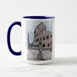 Caneca Garota em frente a Colosseum.