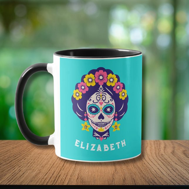 Caneca Garota Floral de Açúcar Personalizada (Criador carregado)