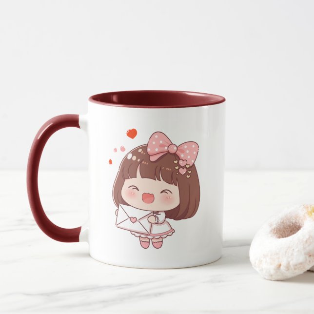 Caneca Garota Fofa Com Carta de Amor (Com Donut)