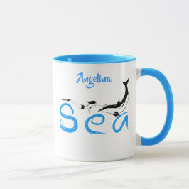 Caneca Garota, Golfinho, Mar engraçado elegante personali
