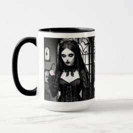 Caneca Garota Gótica Branca e Negra