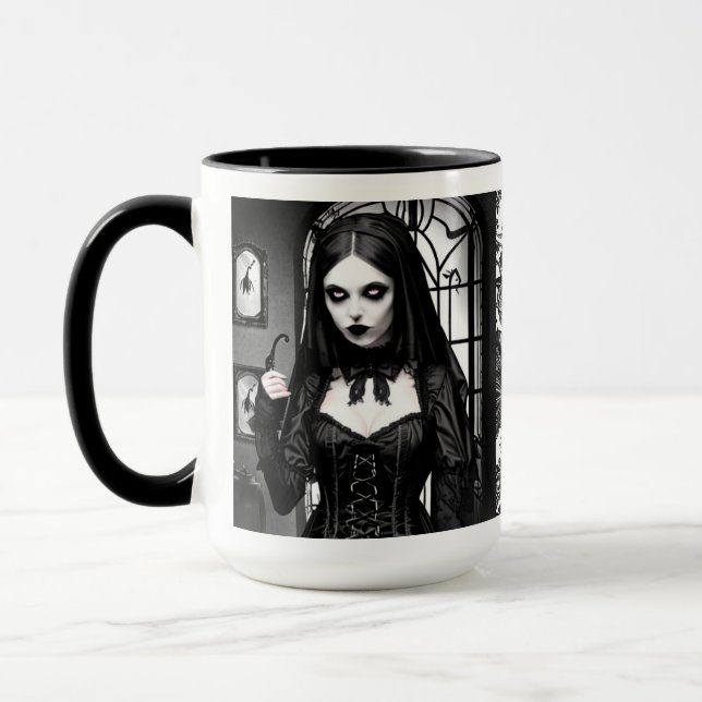 Caneca Garota Gótica Branca e Negra (Esquerda)