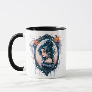 Caneca Garota Gótica no Dia das Bruxas do Espelho Vitoria