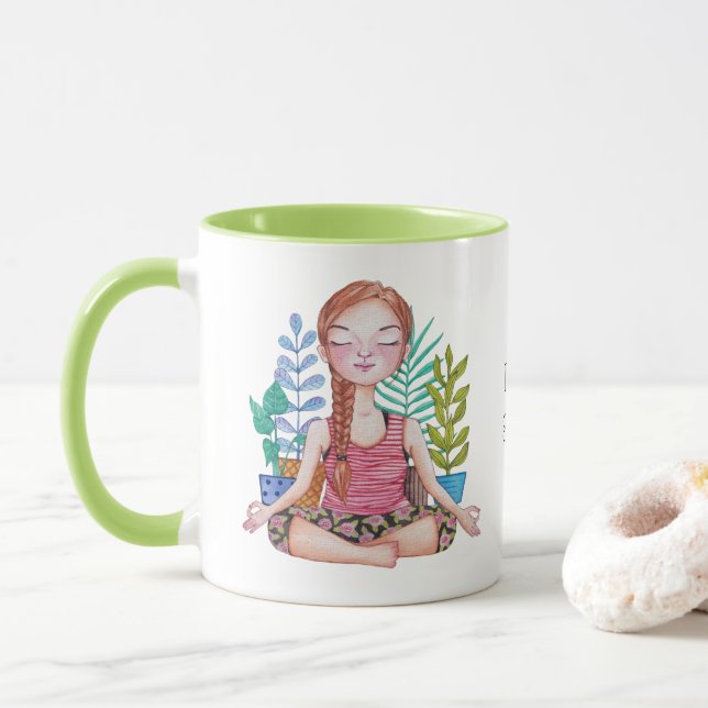 Caneca Garota Meditante Com Plantas (Com Donut)