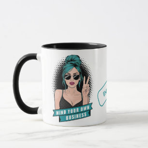 Caneca Garota Pop Art de Cabelo Verde com Óculos de Sol