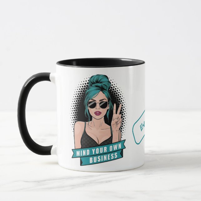 Caneca Garota Pop Art de Cabelo Verde com Óculos de Sol (Esquerda)