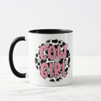 Caneca Garota-Vaca-Cachorro-Rosa Padrão-Vaca-Coffee