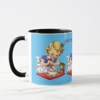 Caneca Garota vintage personalizada fazendo um bolo