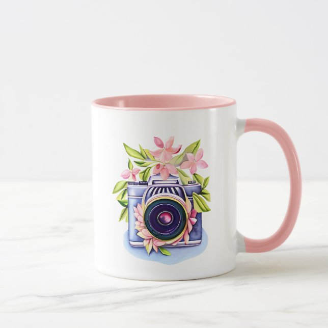 Caneca Garrafa de água floral de câmera antiga (Direita)