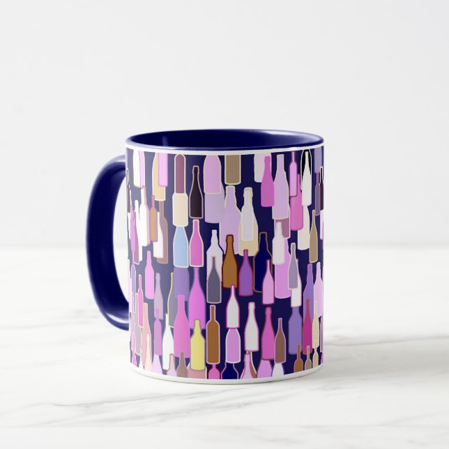 Caneca Garrafa de vinho, multicolor, fundo azul escuro (Frente Esquerda)