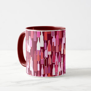 Caneca Garrafas de vinho, tonalidades de ameixa, fundo de