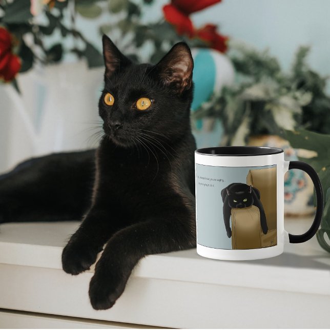 Caneca Gata Preta Engraçada e Atitude Azul (Criador carregado)