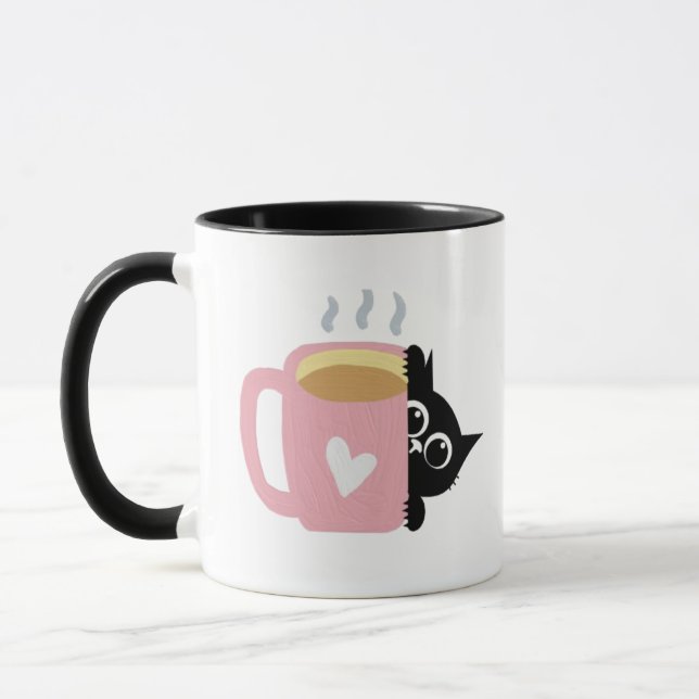 Caneca Gata Preta Espiando Coração Rosa Amante de  (Esquerda)