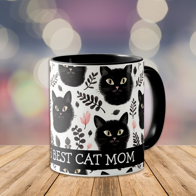 Caneca Gatas Pretas Boho e Mãe de Gato Folhas (Criador carregado)
