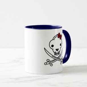 Caneca Gatinho branco preto engraçado Ossos do crânio Pir