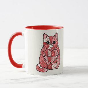 Caneca Gatinho Caprichoso de Patchwork Segurando Arte de 