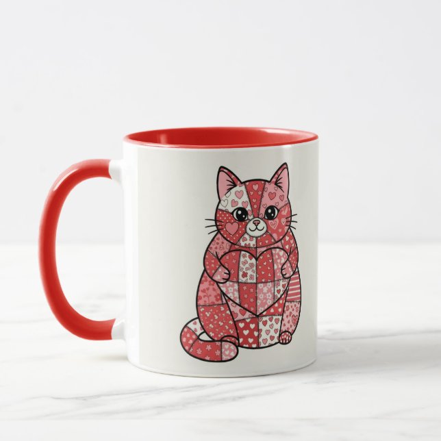 Caneca Gatinho Caprichoso de Patchwork Segurando Arte de  (Esquerda)