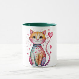 Caneca Gatinho caprichoso e comovente com corações
