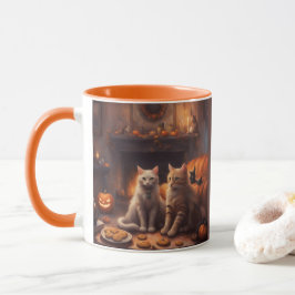 Caneca Gatinho caprichoso no Halloween em uma sala de est
