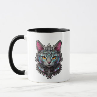 Caneca Gatinho curioso em um capacete cibernético