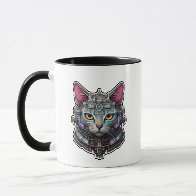 Caneca Gatinho curioso em um capacete cibernético (Esquerda)