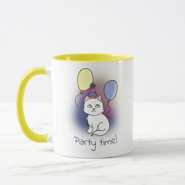 Caneca Gatinho do Partido Branco com Ilustração de Balões (Esquerda)