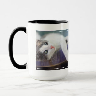 Caneca Gatinho doce na cama da xadrez