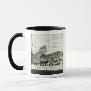 Caneca Gatinho dois que joga no teclado de piano, (B&W)