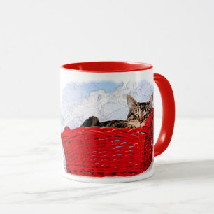 Caneca Gatinho Dormindo Bonito Com Modelo De Cesta Vermel