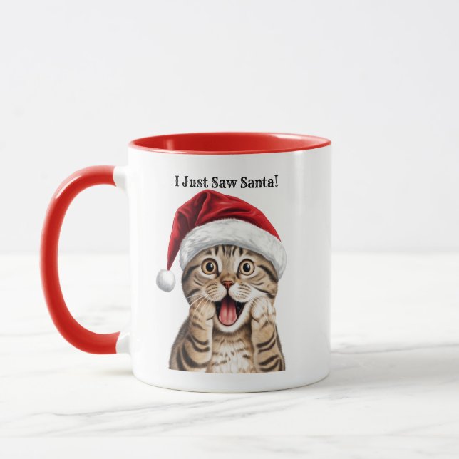 Caneca Gatinho Engraçado Personalizado Gato de Natal (Esquerda)