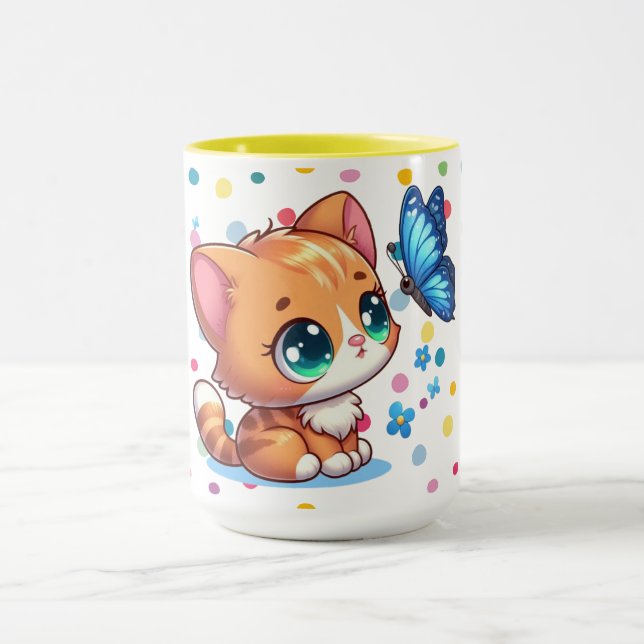 Caneca Gatinho/gato fofo & borboleta  (Centro)