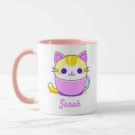 Caneca Gatinho Gato Gato Kawaii Nome Personalizado