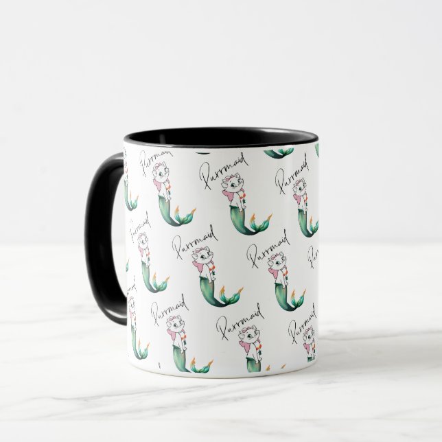 Caneca Gatinho Gato-Purê - Design de Gato-Sereia Divertid (Frente Esquerda)