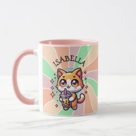 Caneca Gatinho Kawaii Bonito com Chá de Bolha Personaliza