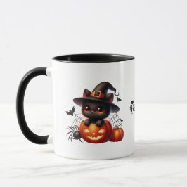 Caneca Gatinho Negro em Pumpkin de Halloween