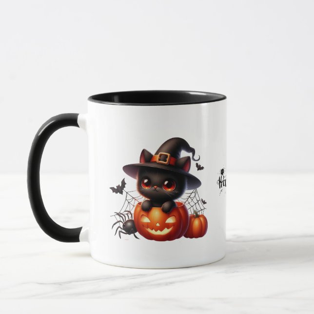 Caneca Gatinho Negro em Pumpkin de Halloween (Esquerda)