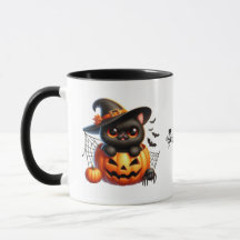 Gatinho Negro em Pumpkin de Halloween