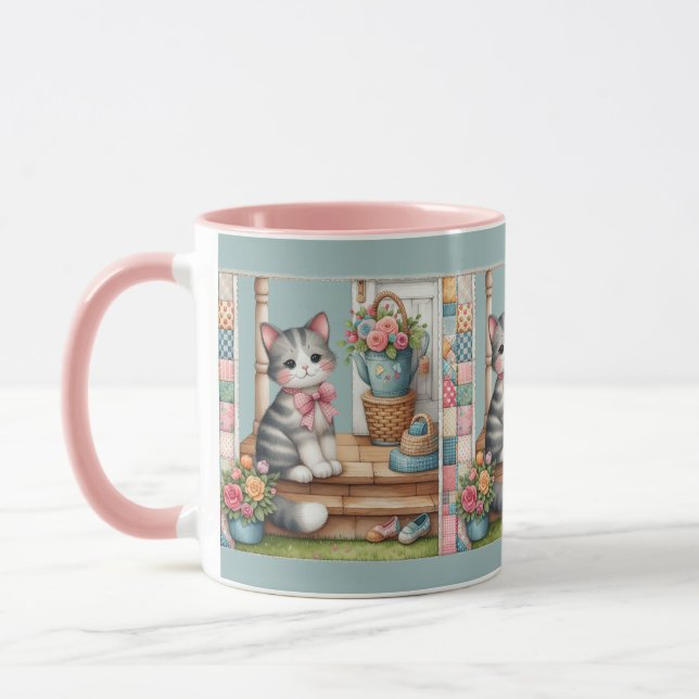 Caneca Gatinho no Alpendre Cena Floral Patchwork (Esquerda)