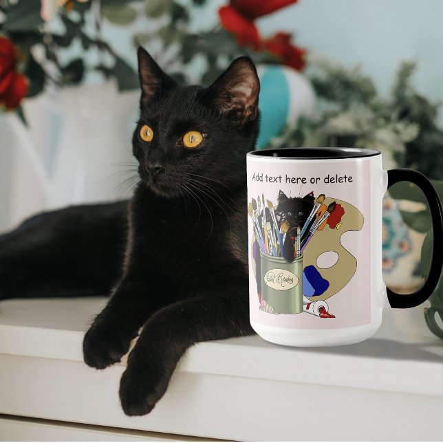 Caneca Gatinho Preto Pincel Jar Artista Gato Rosa (Criador carregado)