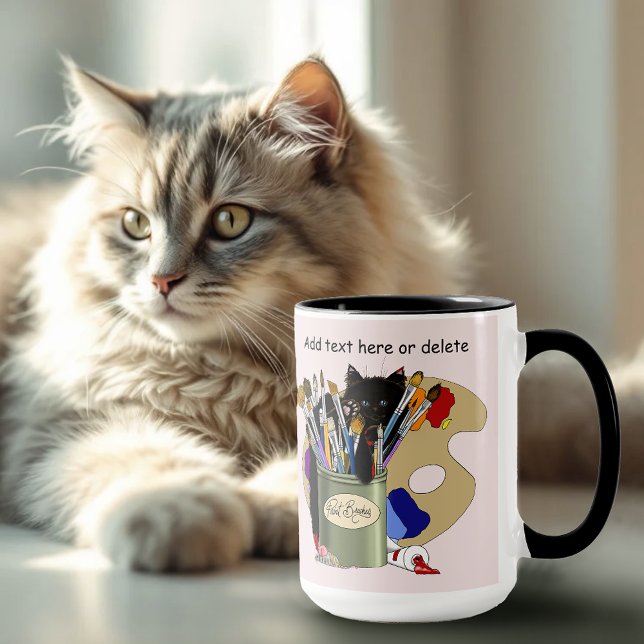Caneca Gatinho Preto Pincel Jar Artista Gato Rosa (Criador carregado)