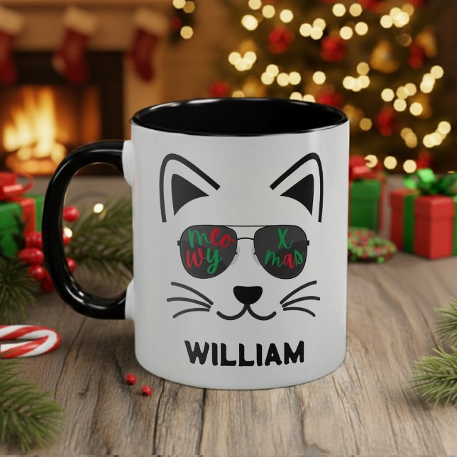Caneca Gatinhos de Natal e Gatinhos de Sol (Meowy Christmas Sunglasses Kitty Cat Coffee Mug
)