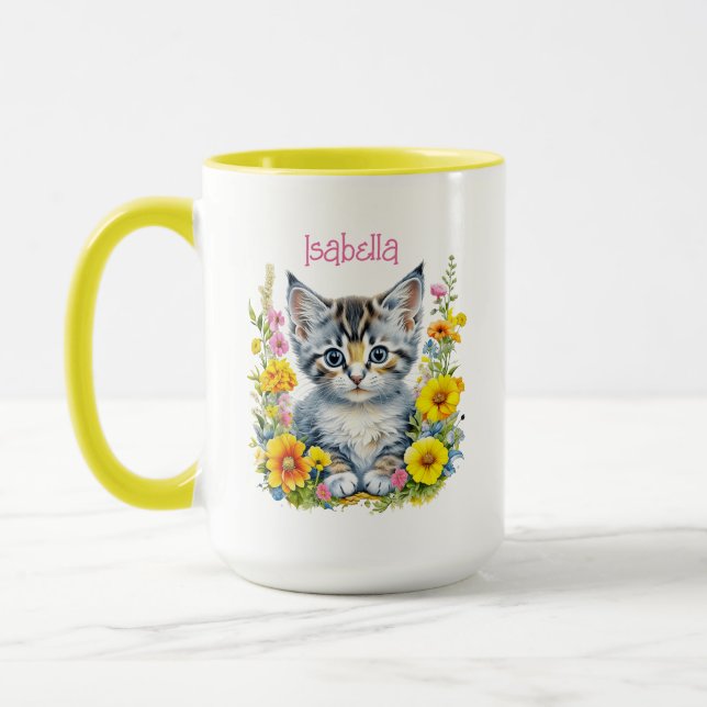 Caneca Gatinhos e Flores de Cinza Personalizados (Esquerda)